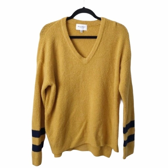 Sparkz Copenhagen Yellow Gold Renny V Neck Pullover Sweater - Picture 1 of 6